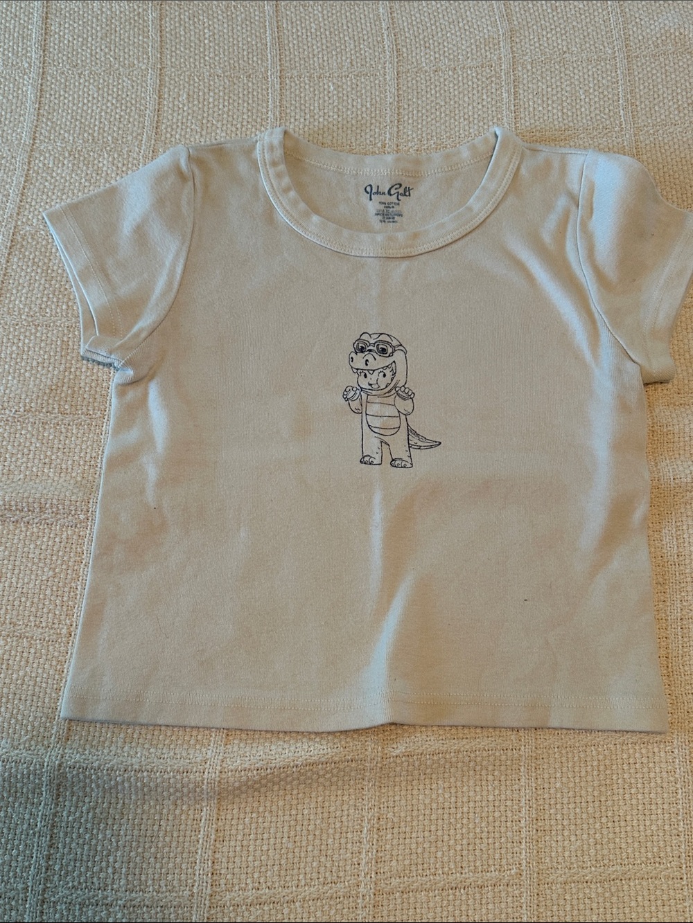 Brandy Melville Cream Tee with Dino Sketch Center Graphic